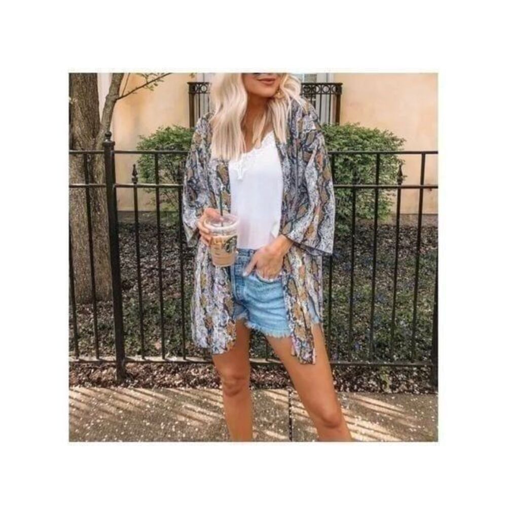 Allison Joy Ali Snake Kimono Grey Yellow M L